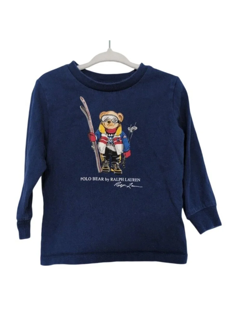 Ralph Lauren Polo Bear Ski Shirt Boys Size 18 Months Blue Alpine Long Sleeve